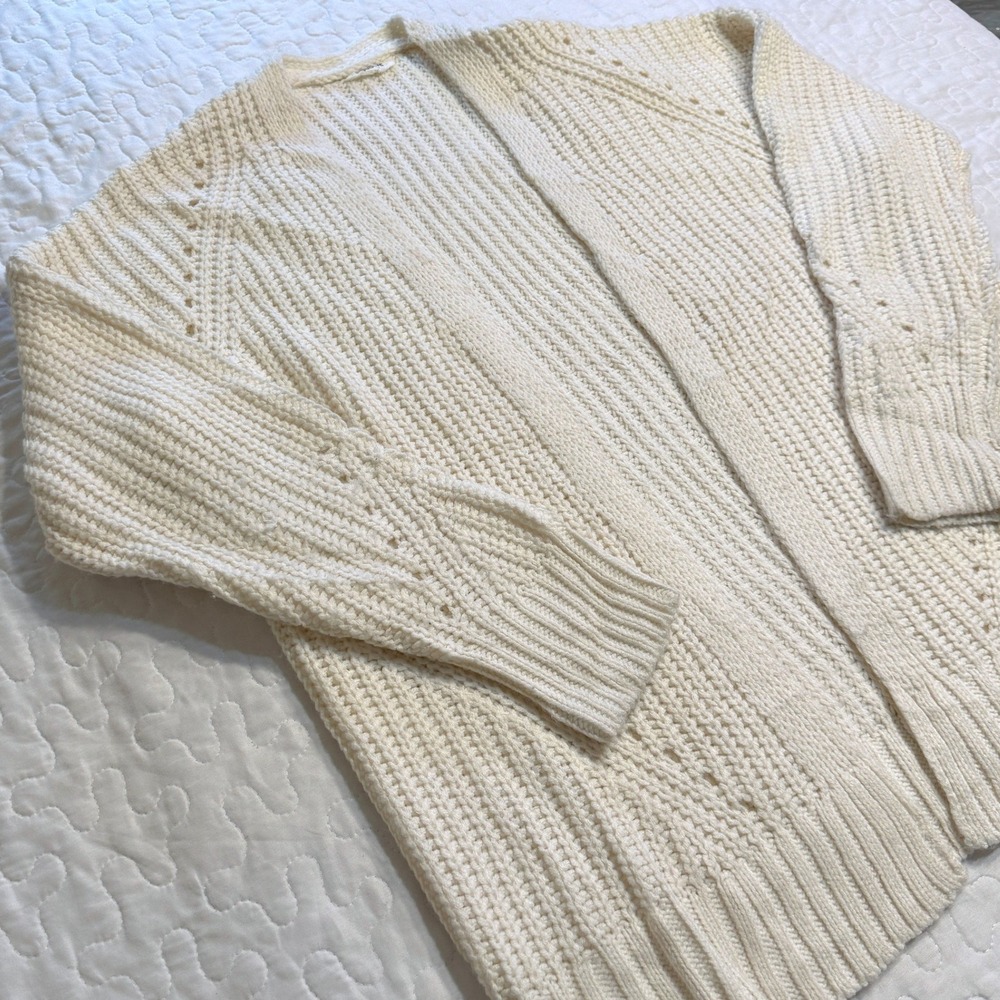 Women XS Cardigan Off-White Chunky Knit Pointelle COZYCORE GRANOLA GIRL COASTAL